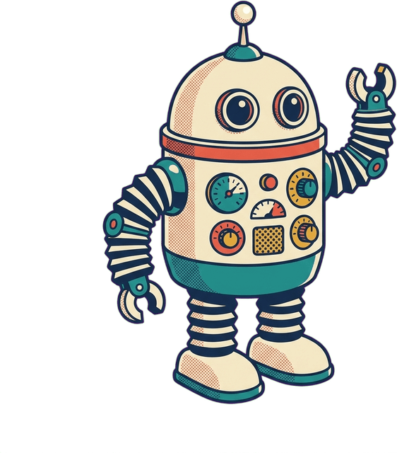 A friendly retro-futuristic robot waving
