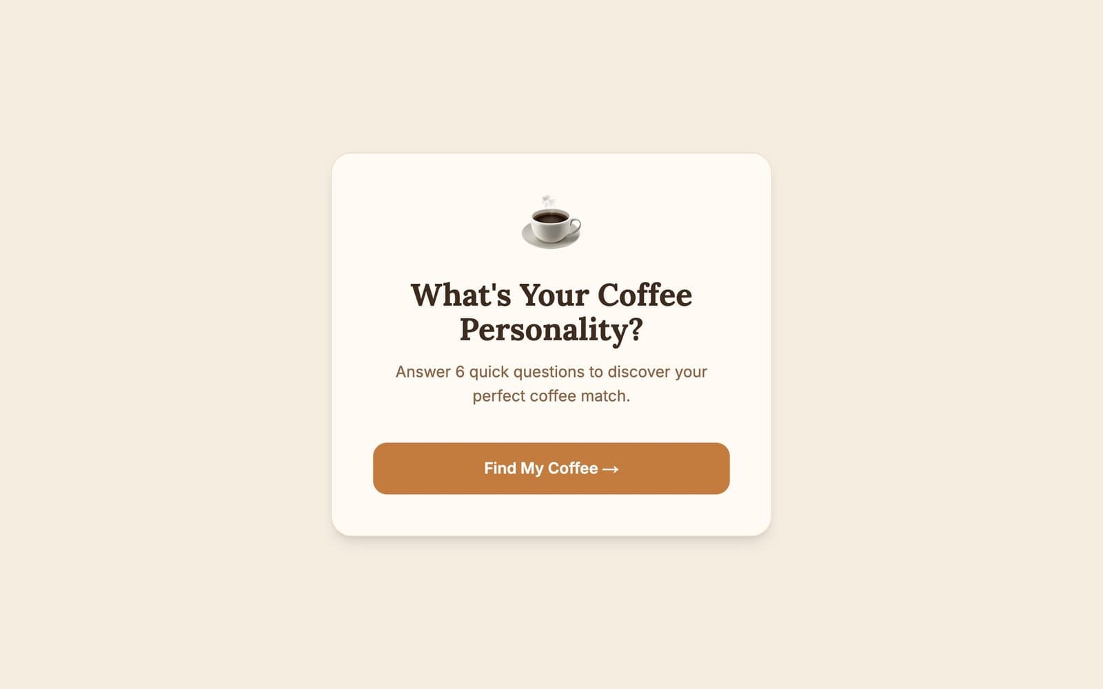 Coffee Quiz welcome screen